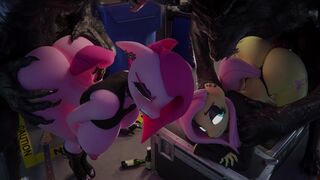 fluttershy & pinkie pie vs werewolfs - Hoovers-Art