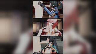 Zhu Yuan, Yae Miko and Hoshimi Miyabi FUCKED side by side