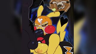 Mimikyu have some fun with Pikachu