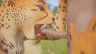 Leopard furry girl fucks skinny guy