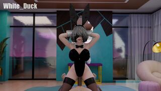 2B [NieR: Automata] dressed up as a bunny and testing the durability of her hole