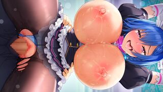 Blue haired maid enjoys some dick from behind