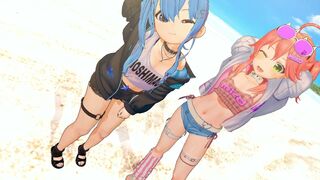 Hoshimachi Suisei & Sakura Miko on beach