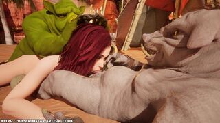 Two Pig Monsters Use Beauty Hard - Oral & Rough Sex