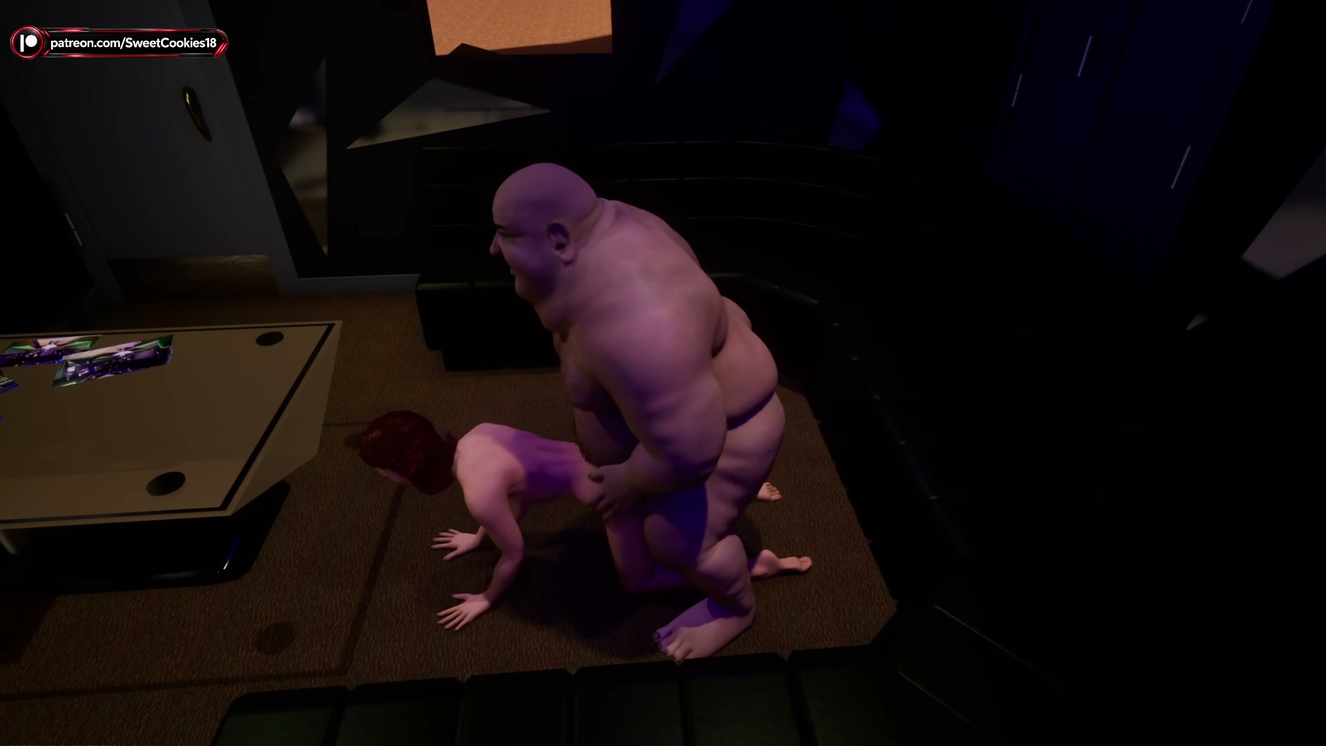 Fat Man Fucks Tiny Escort Hard in Cinema Room