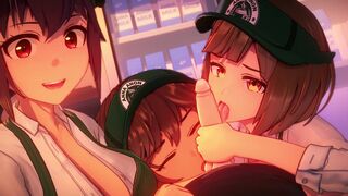 Barista foursome blowjob POV